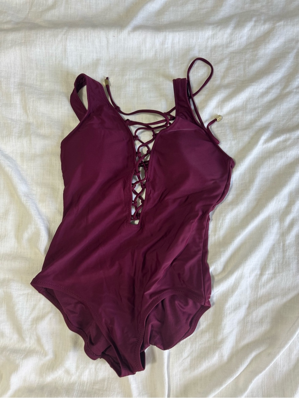 Lattice-Front One-Piece Swimsuit - Plum